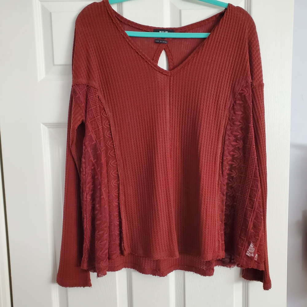 Miss Me RDI Rust Red Textured Long Sleeve Top